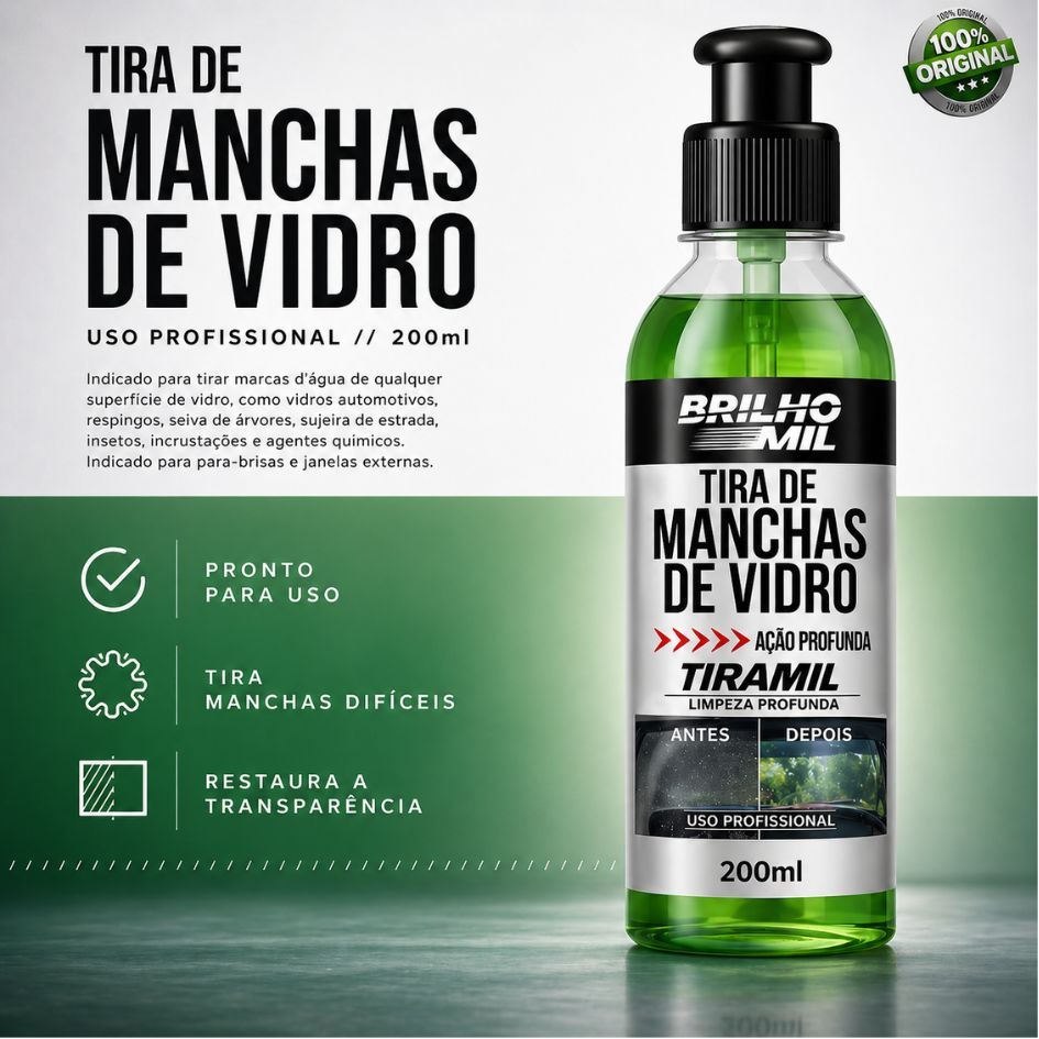 Limpa Vidro Automotivo Tira Manchas de Chuva - Vidros Laterais e Para-Brisas