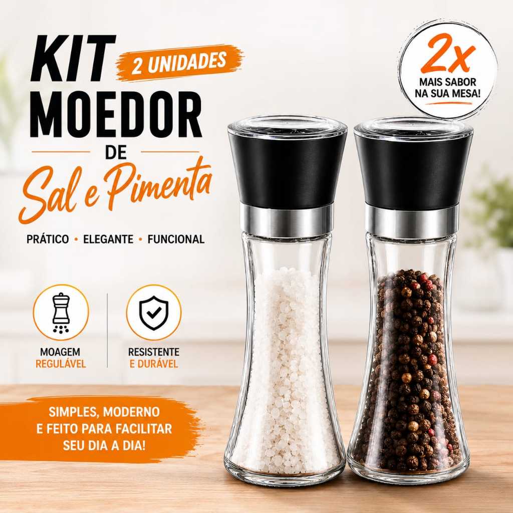 Kit Com 2 Porta Temperos Moedor Sal Pimenta Especiarias Com Moinho Ajustavel Cozinha Gourmet