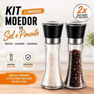 Kit Com 2 Moedor Pimenta Sal Especiarias De Vidro Alta Resistenfia Não Quebra 210 Ml Com Regulador