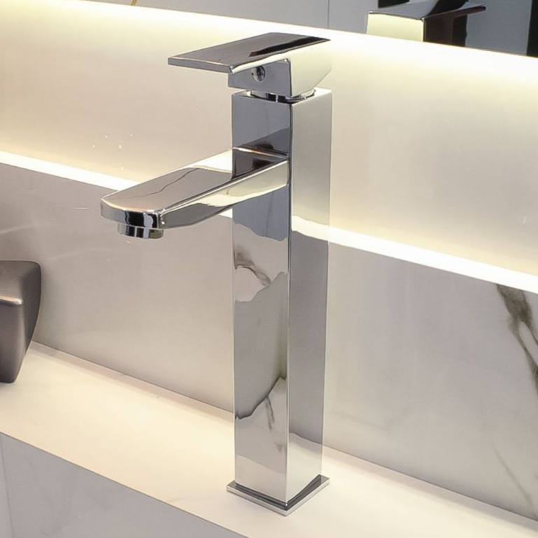 Torneira Monocomando Banheiro Alta Cromada Metal Misturador Para Pia Cuba Lavabo