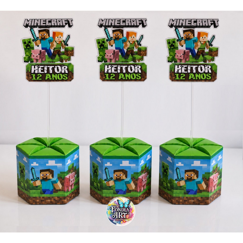 Caixa sextavada Minecraft - Centro de mesa personalizado Minecraft -  10 a 50 unidades