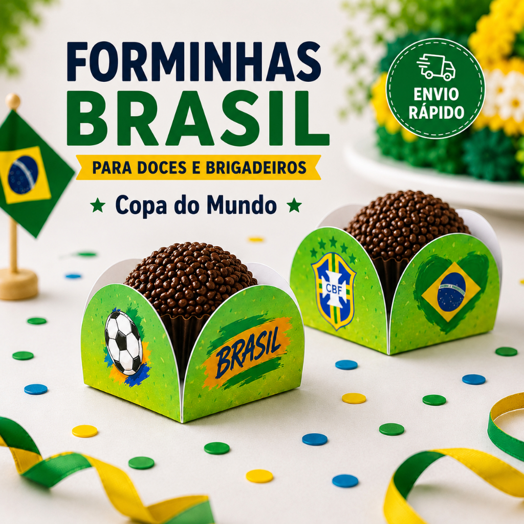 Forminhas para Doces Brasil Copa do Mundo 2026 4 Pétalas Brigadeiro Festa Aniversário Docinhos