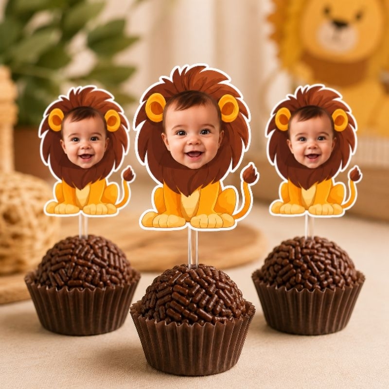 KIT TAGS TOPPERS LEÃO PARA DOCINHO BRIGADEIRO, TAG LEÃO ROSTINHO PERSONALIZADOS BRIGADEIRO CUPCAKE ENFEITE LEÃO