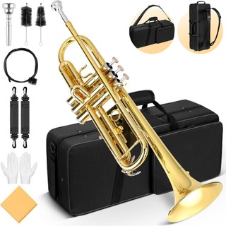 Trompete Bb Standard para Adultos, Kit para Iniciantes com Estojo, Bocal de Trompete 7C Banhado a Prata
