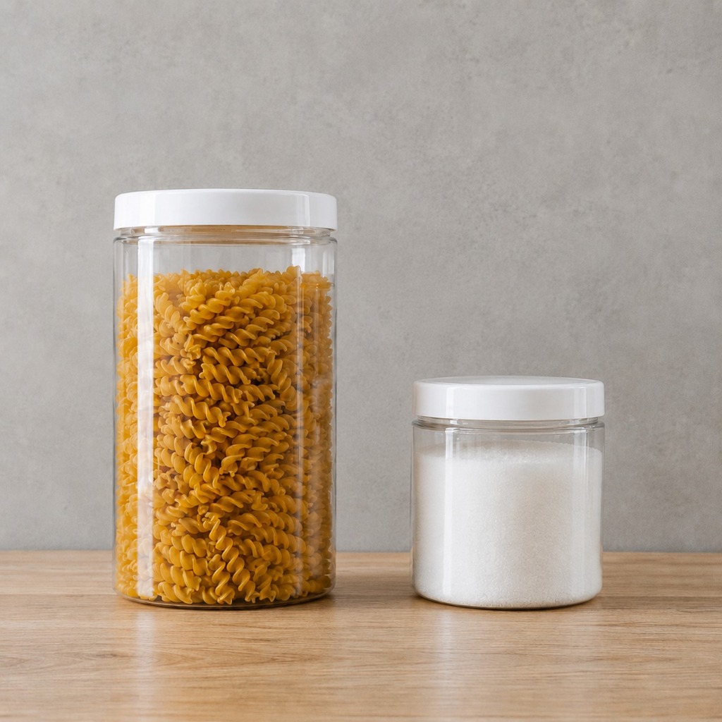 Kit 2 Potes Cozinha 2000ml + 1000ml para Mantimentos Transparente Minimalista Tampa Branca de Rosca