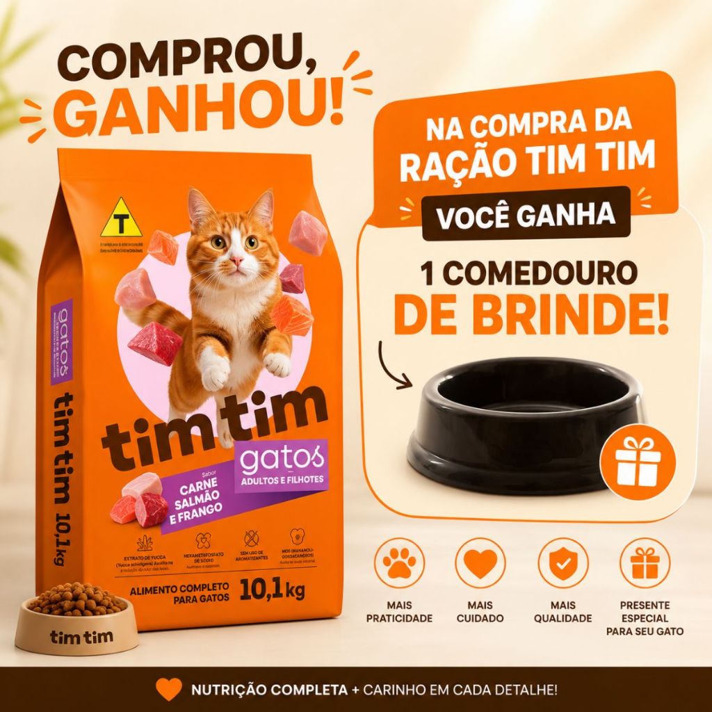 Ração Para Gatos Tim Tim Cat Premium 10kg Carne Salmão Frango Alimento Completo Adultos E Filhotes