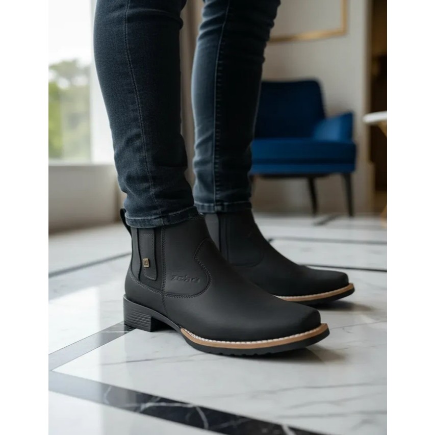 Botina Feminina Zebu Nobuck Preto Bota Country Em Couro Legítimo Ideal Para Uso Diário