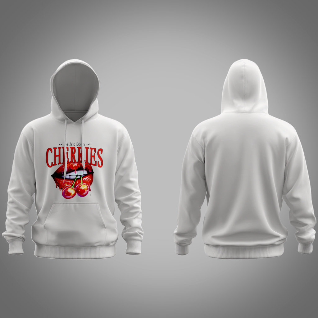 Moletom Com Capuz e Bolso Algodão Estampado Aelfric Eden Cherries Cerejas Estilosa Lançamento