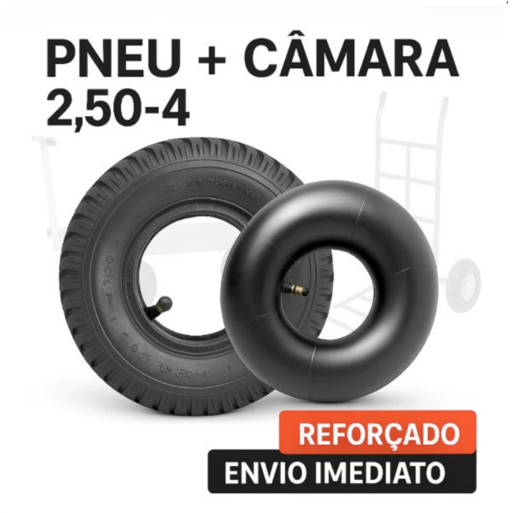 KIT Pneu Reforçado + Câmara Skate Quadriciclo Mini Buggy Carrinho Mão Carga Carriola 2.50-4