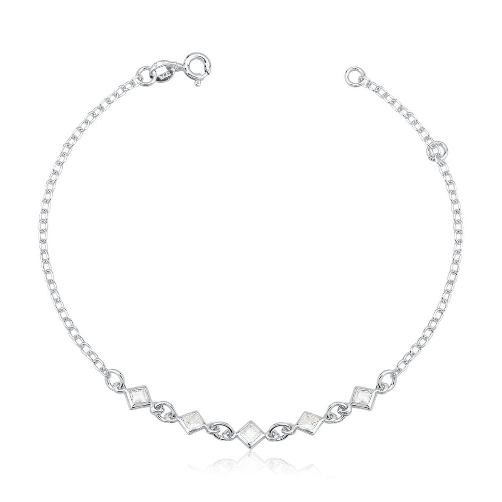 Pulseira Feminina de Prata 925 Losango com Zircônias