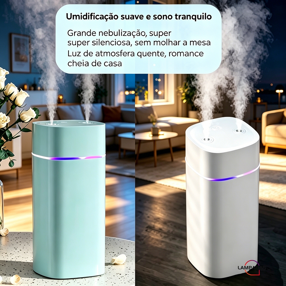 Umidificador Difusor Aromatizador Portátil 600ML Ambiente Purificador De Ar Spray Duplo