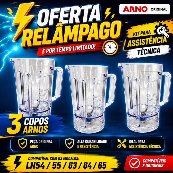Kit 3 Copos Liquidificador Arno Original LN54 LN55 LN63 LN64 LN65