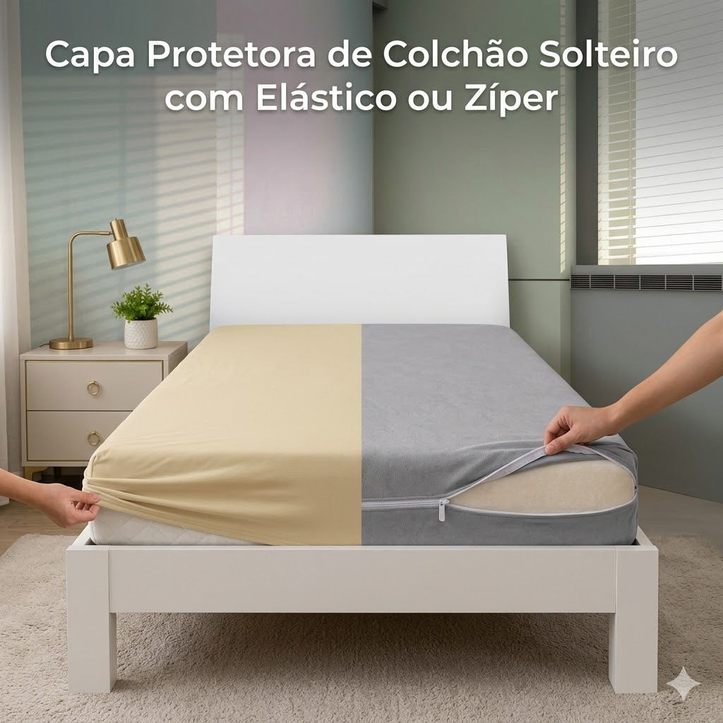 Protetor de Colchão Solteiro Casal Cinza Com Elástico ou Zíper Resistente Capa Protetora Antiacaro