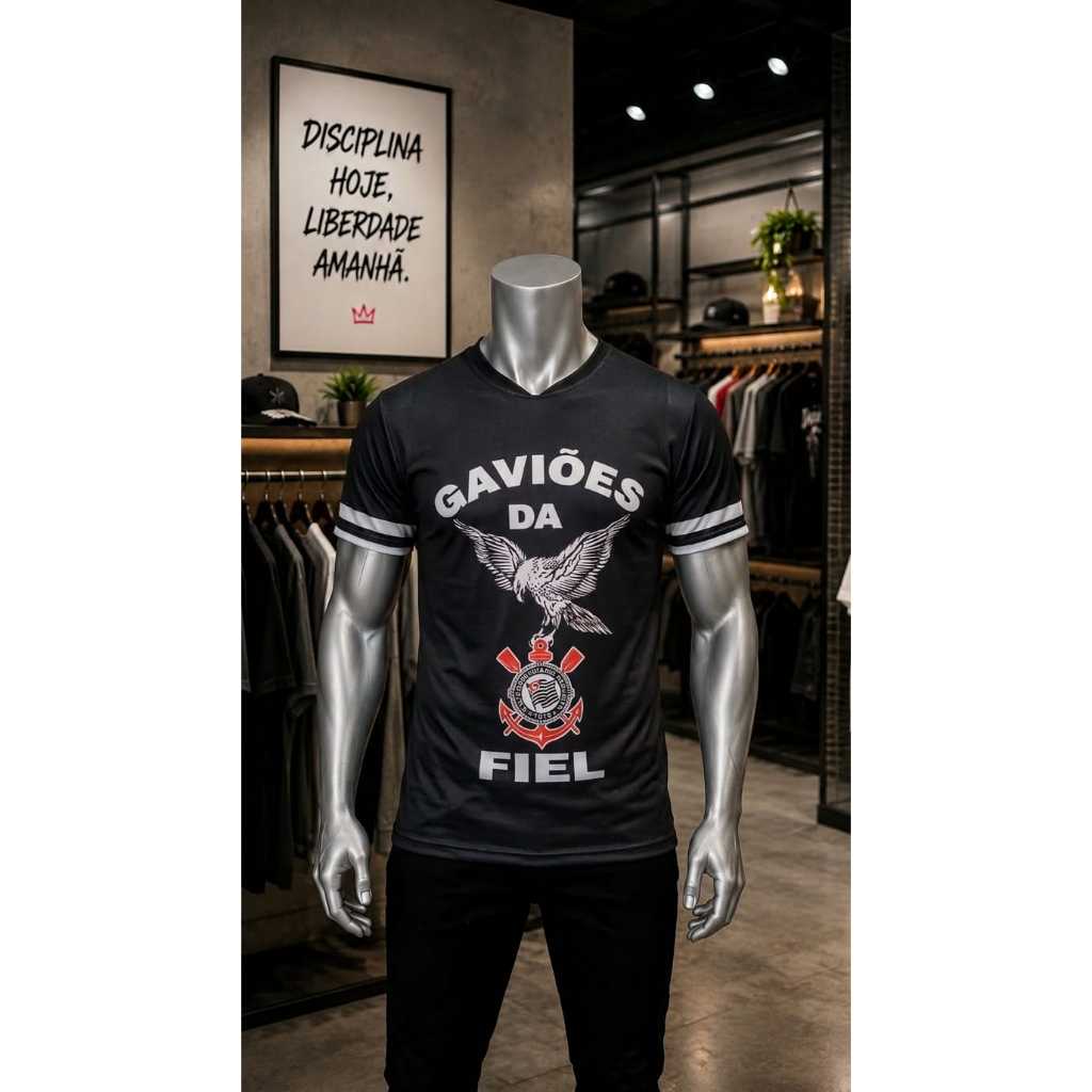 Kit Camiseta e Bermuda Gaviões da Fiel Conjunto Torcida Masculino Futebol Casual