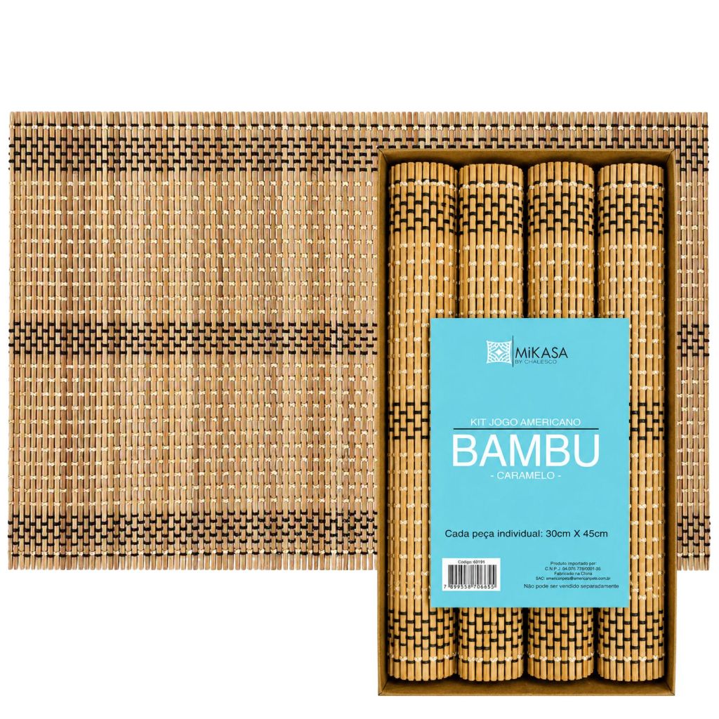 Jogo 4 Lugares Americano Bambu Caramelo Retangular 30x45 Mesa Posta Mikasa