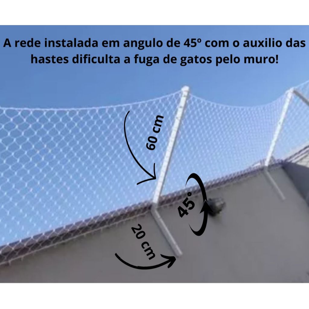 Sistema Anti Fuga De Gatos Para Muros e cercas - conjunto com  03 Hastes de aluminio + 3 metros de Rede de proteção.