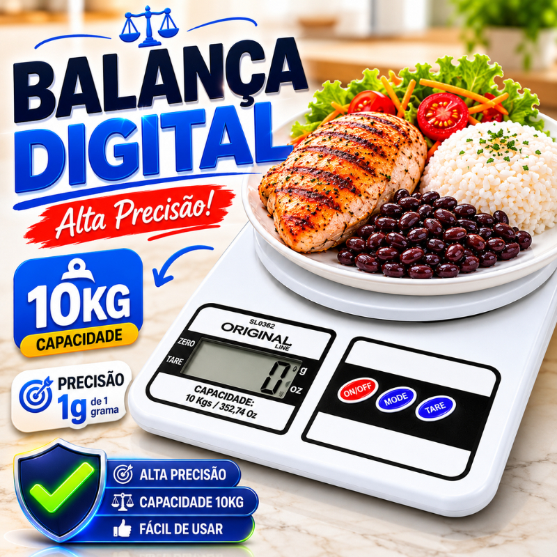 Balança Digital Cozinha 10kg Alta Precisão 1g Eletrônica Culinária Confeitaria Alimentos Dieta | 3994 | Novidade