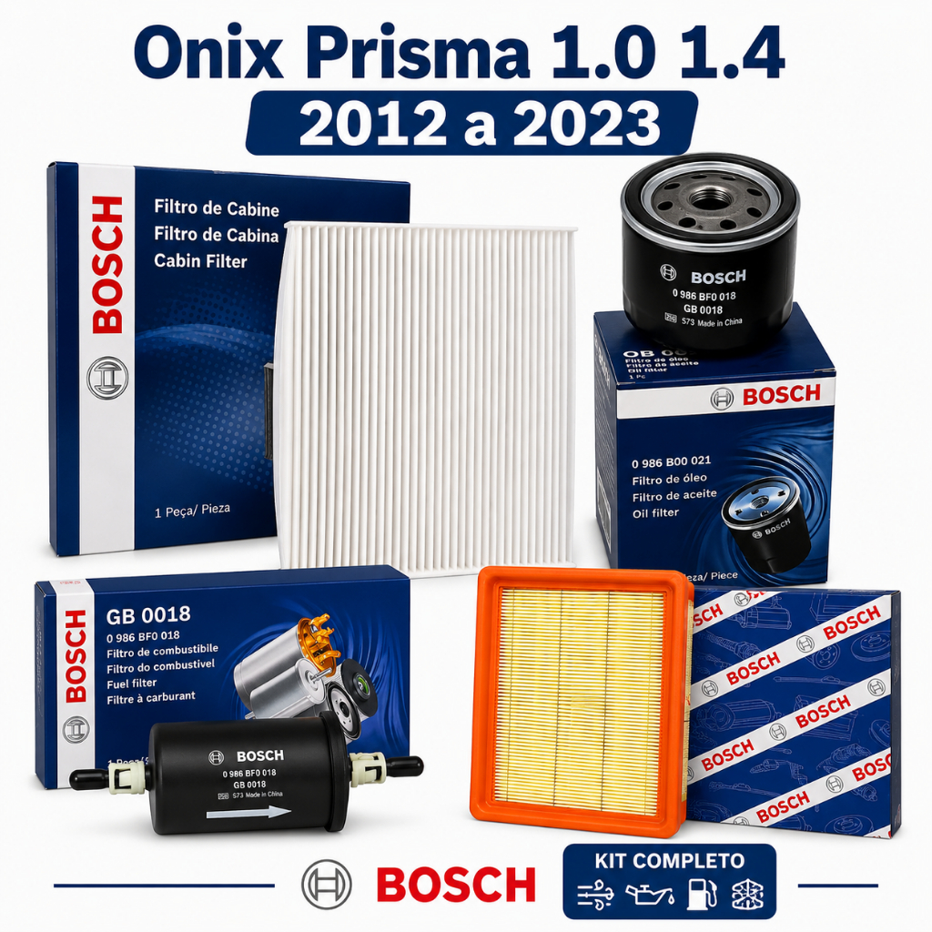 Kit Filtros Onix Prisma 1.0 1.4 2012 a 2023 Ar Oleo Combustivel Cabine