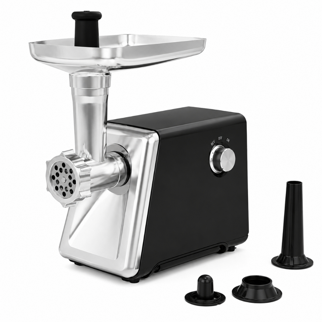 Moedor de Carne Elétrico 2000W Aço Inox 110/220V Com Funil Para Linguiça