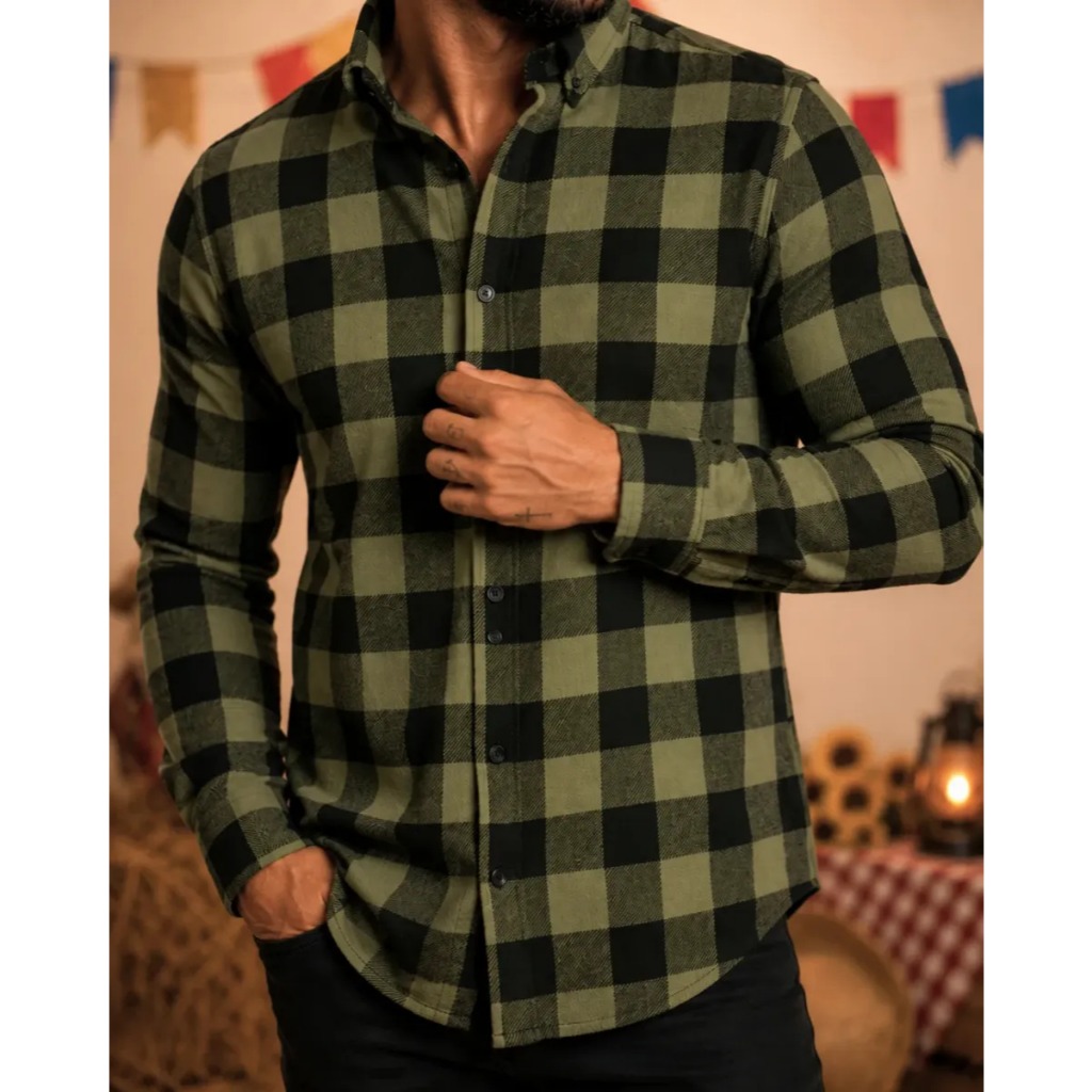 Camisa Masculina Inverno Xadrez Quadrilha Araia Manga Longa