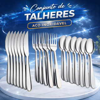 Jogo de Talheres 18 OU 36 Peças Aço Inox  Facas  Garfos e  Colheres de Mesa ESCOLHA SEU K…