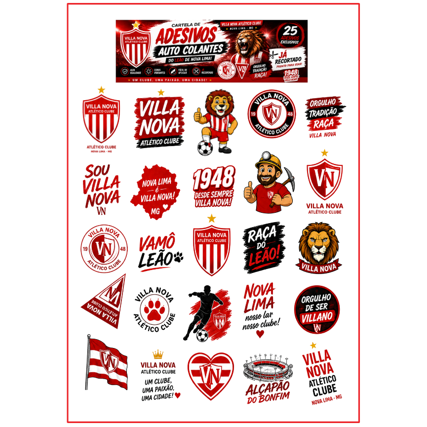 ADESIVOS VILLA NOVA ATLETICO CLUBE (NOVA LIMA/MG) - AUTO COLANTE - CARTELA C/ 25 ADESIVOS