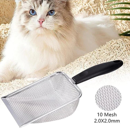 De Limpeza para Areia de Gatos com Pá e Peneira em Aço Inox Leve e Funcional