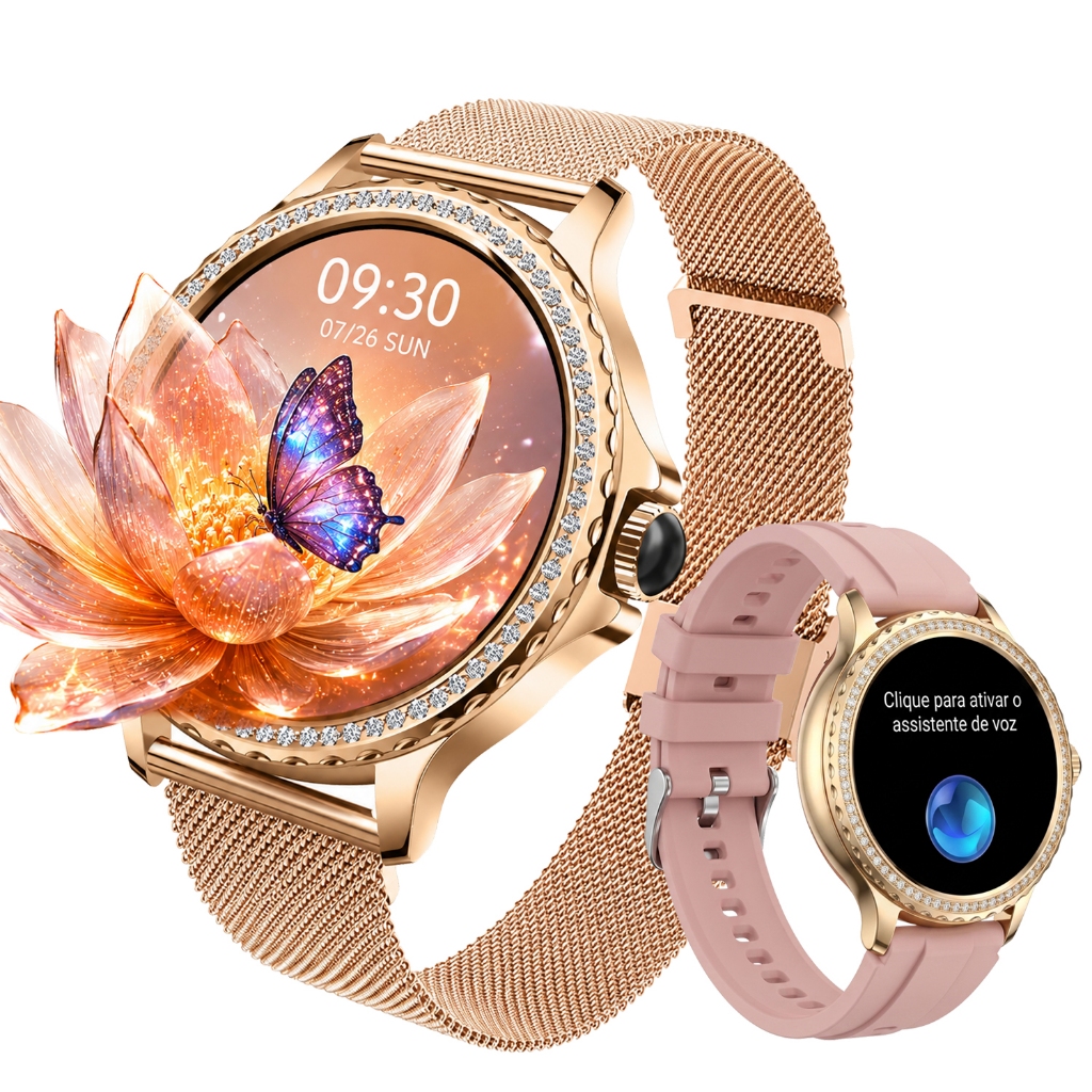 2026 Smartwatch HK27 Feminino Relógio Inteligente Chamada GPT GPS NFC e monitor de frequência cardíaca. Tela AMOLED