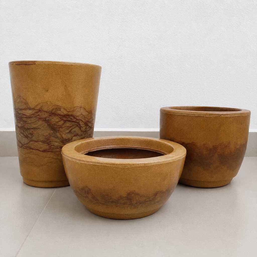 Kit 3 Vasos para Plantas Decorativos Marmorizados em Polietileno Jardim Sala N1 N2 N3