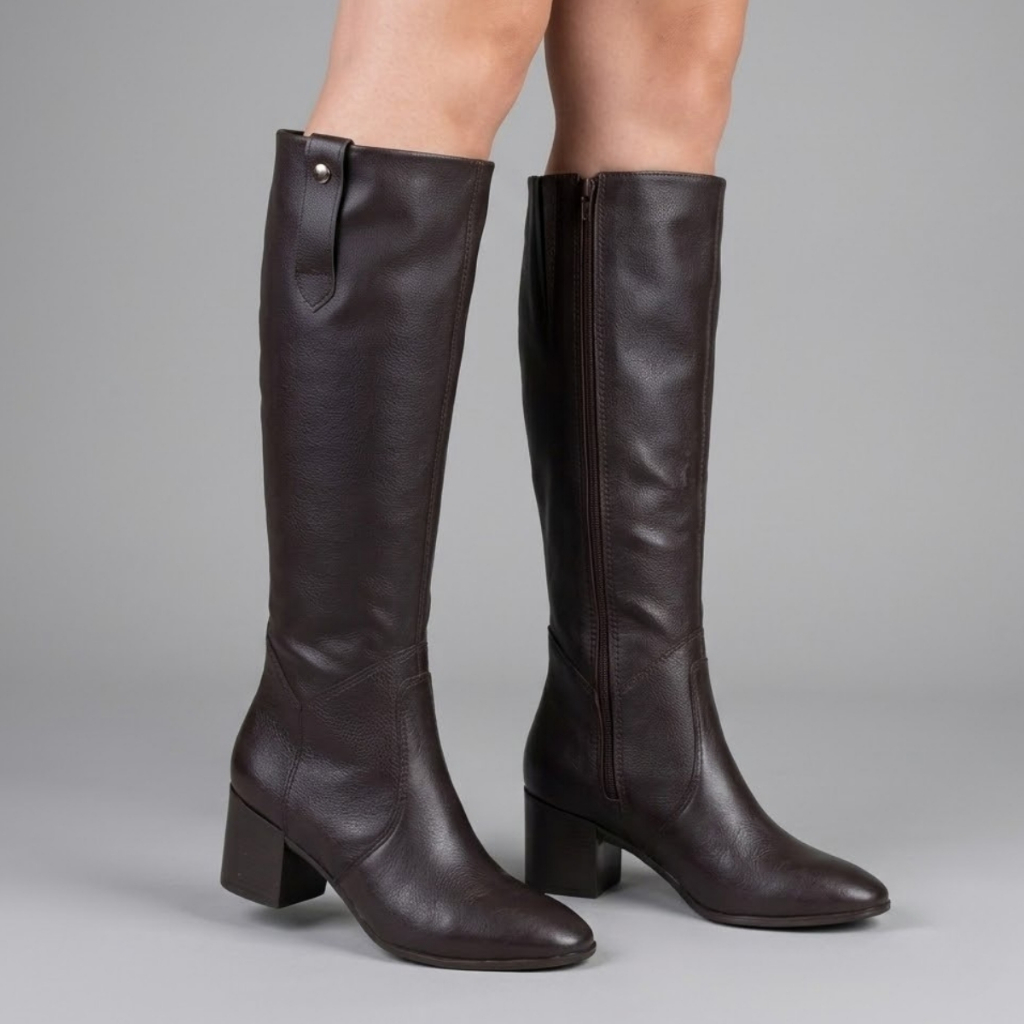Bota Feminina Bottero Montaria Cabedal Couro Legitimo Cano Alto Salto Bloco 6,5 cm Elegante 347806