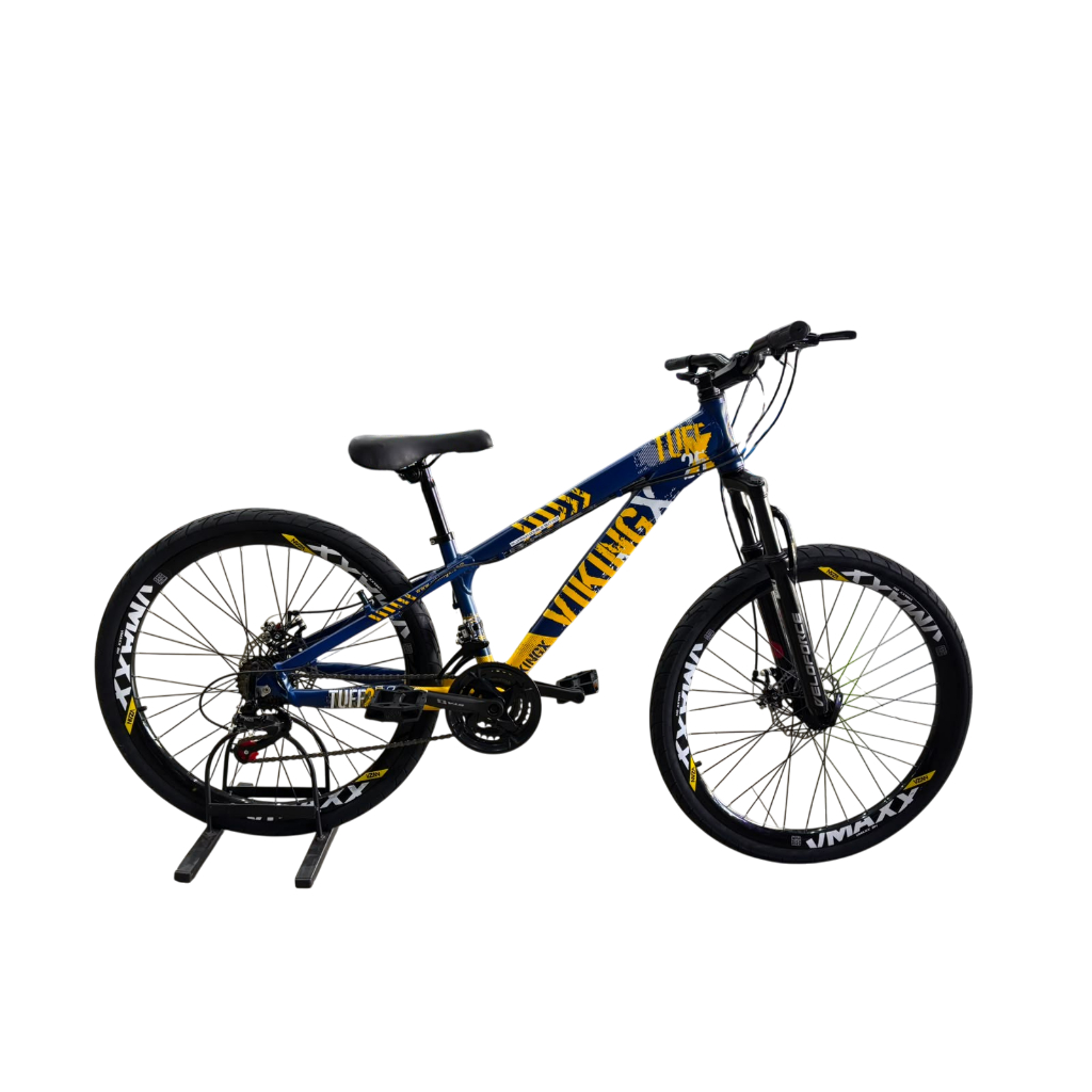 Bike Quadro Vikingx Tuff 25 Azul/Amarelo Lançamento 21 Velocidades Pneu Balão Aro 26 Vmaxx