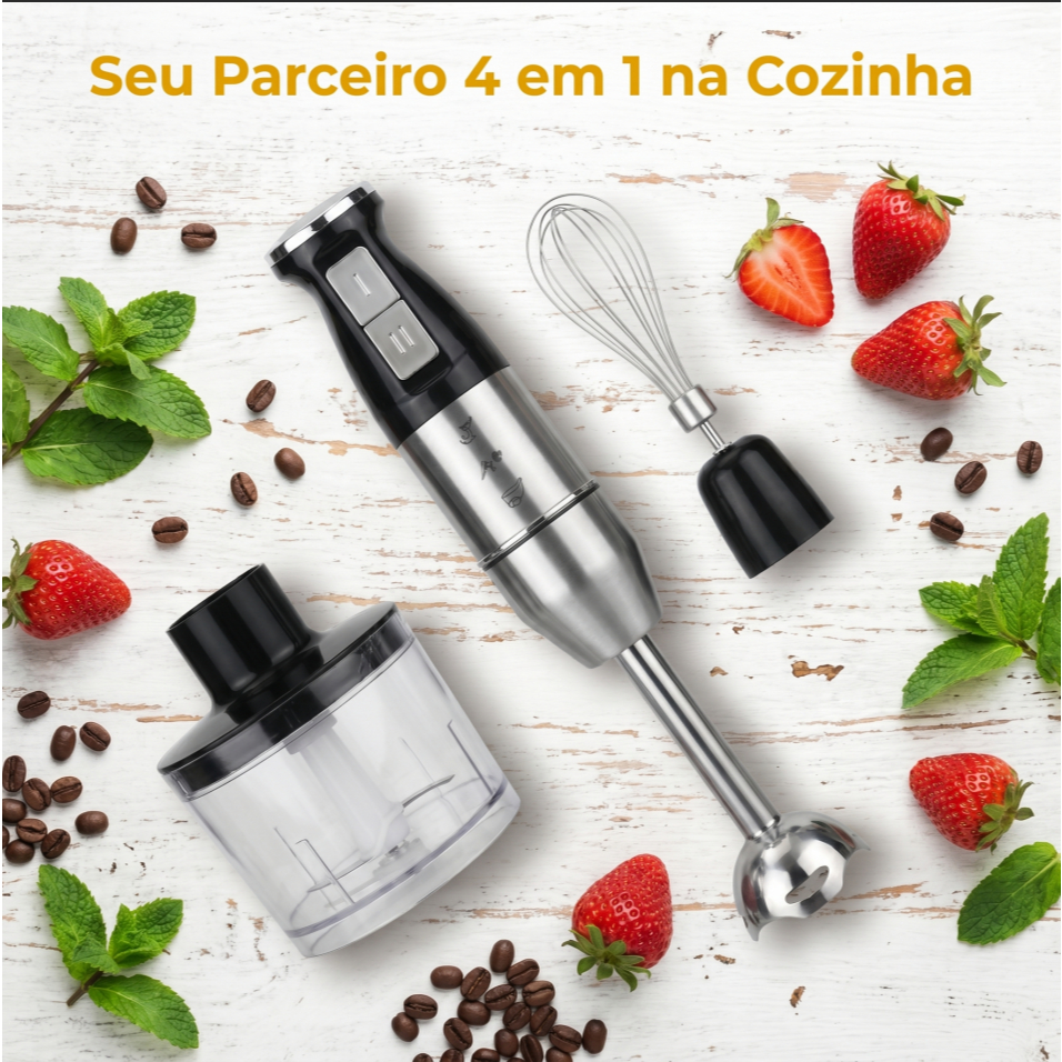 Mixer 4 em 1Misturadora aco inoxidael Triturador  Processador Alimentos Multifuncional 2 Velocidade