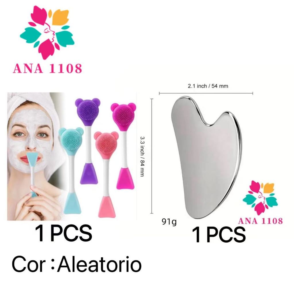 ANA1108 kit massageador facial Escovas Ferramenta Gua Sha+1 Pincel de silicone Máscara facial comprimida
