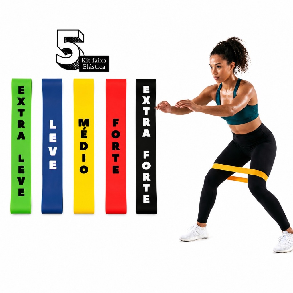 Kit 5 Faixas Elásticas para Treino e Reabilitação