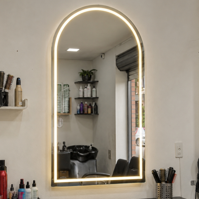 Espelho Janela 100x80 Arco Meio Corpo Jateado Led 3 Cores com Botão Touch Banheiro Premium