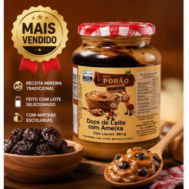 Doce de Leite com Ameixa Artesanal Mineiro Cremoso Premium 680g Receita Tradicional