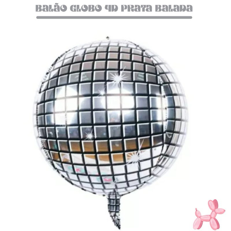 Kit c/10 Misto Balão Metalizado Globo 4D Prata Balada 22’ e 10’ Decoração Enfeite Festa Aniversário