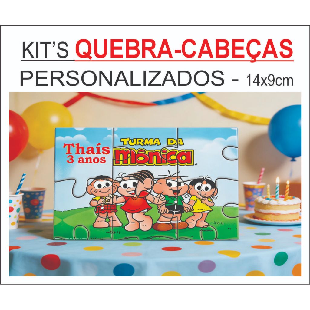 kit quebra-cabeças lembrancinha festa aniversário infantil  personalizado