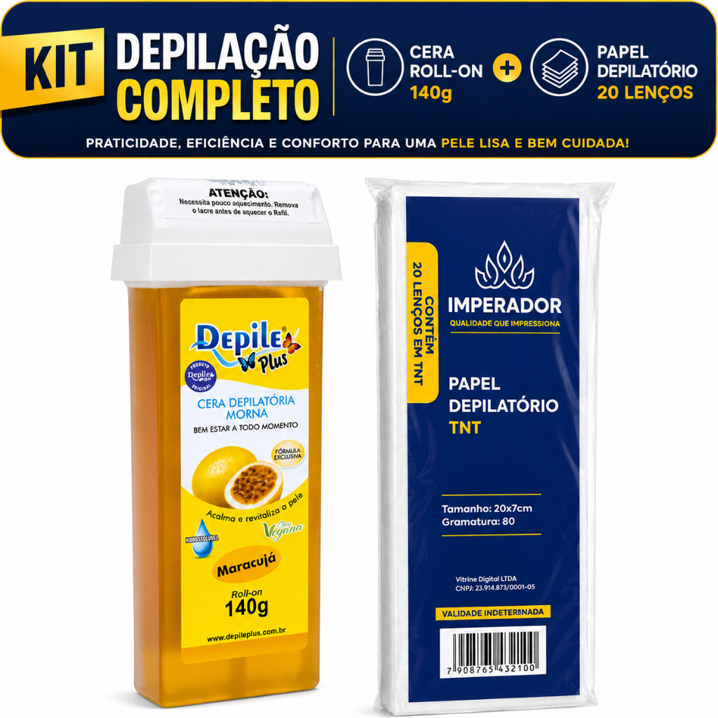 Kit Cera Depilação Hidrossoluvel Roll On 140g + Papel Depilatorio 20 unidades Imperador