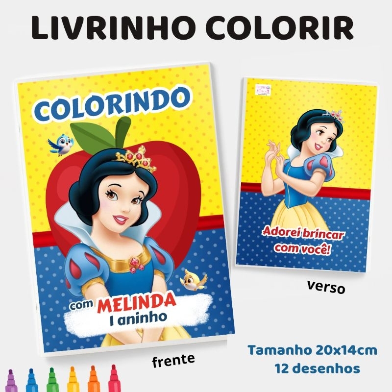 10 Livrinhos colorir BRANCA DE NEVE personalizados, lembrancinhas aniversário festa Infantil