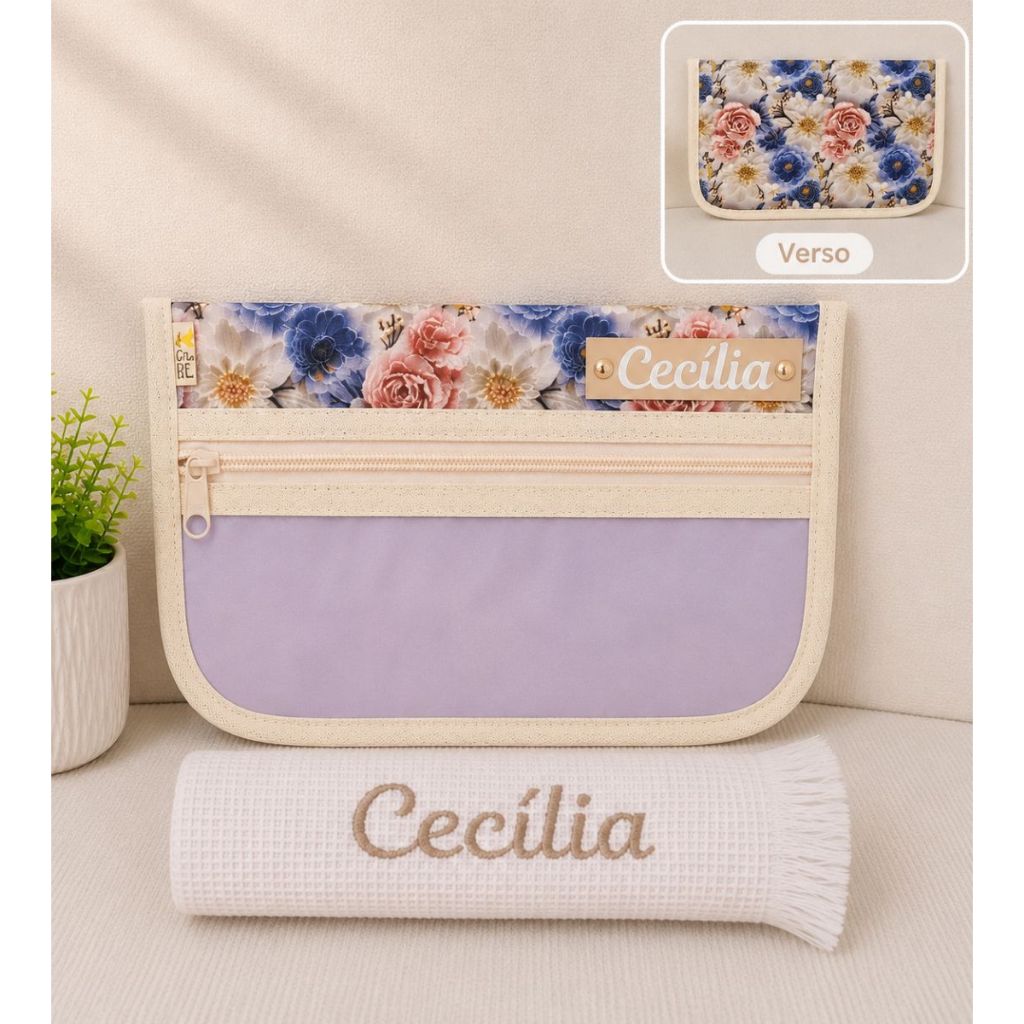 Necessaire porta escova- higiene dental- personalizada- grátis toalha bordada