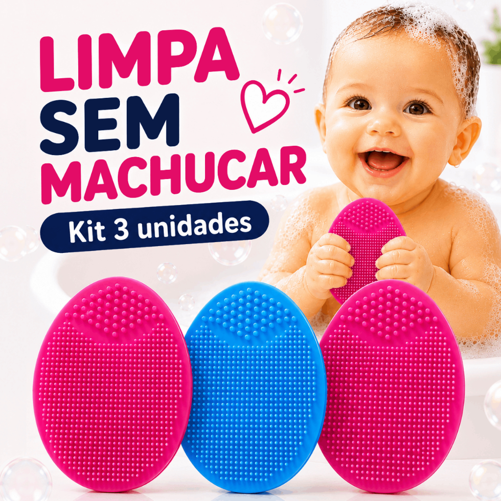Kit 2 a 3 Escova Banho Bebê Silicone Macio Massageadora Cabeça Shampoo 0+ Meses