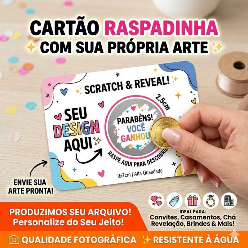 Raspadinha Personalizada com Arte Exclusiva | Criamos Sua Ideia | Surpresa Revelação, Convite, Chá Revelação Aniversário