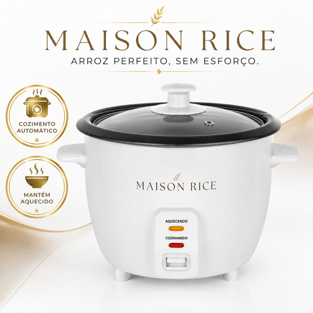 Panela de Arroz Elétrica Maison Rice 1,3 Litros 127V Desligamento Automático Mantém Aquecido Branca
