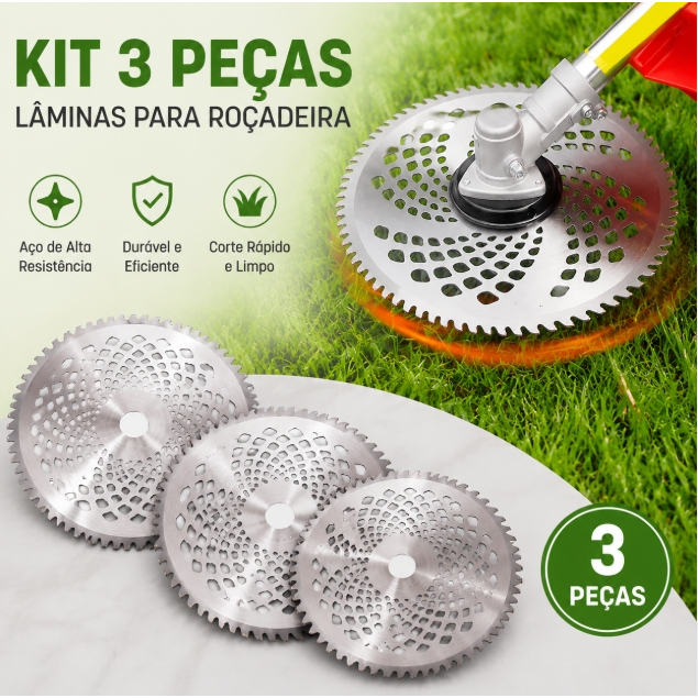 3 Lâminas Disco Serra 40dentes Para Roçadeira Furo 25.4mm