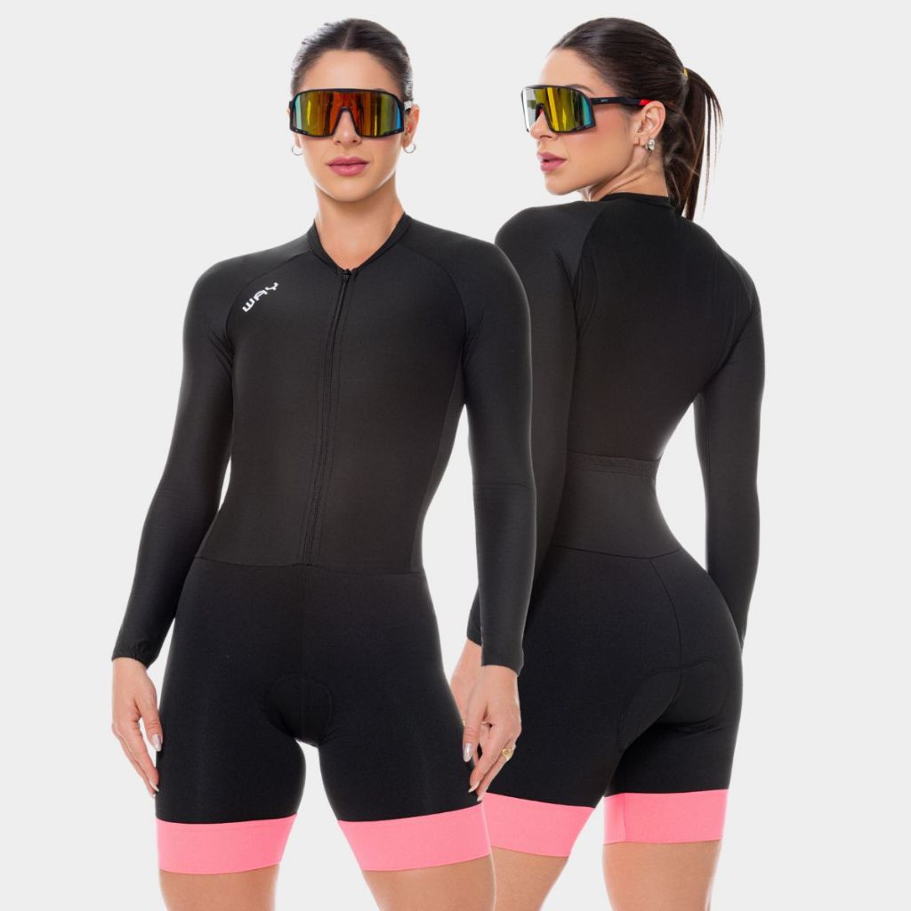 Macaquinho Ciclismo Feminino Macacão Manga Longa Forro Gel Way Fresh Roupa Bike 