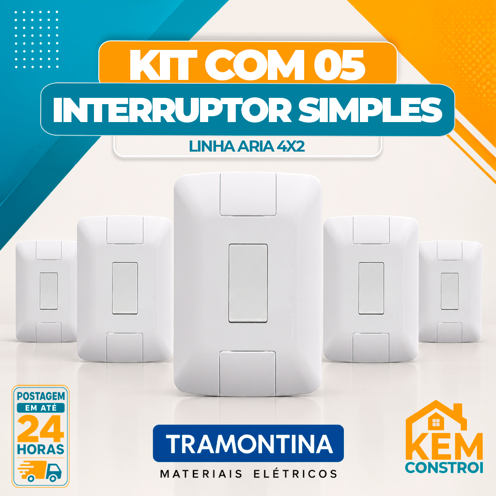 Kit 05 Interruptor Simples Tramontina Aria 4x2 De Embutir Branco