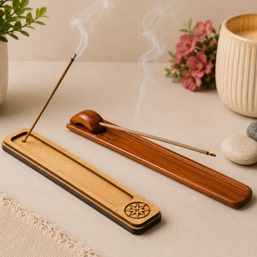 Incensário Bambu e MDF Porta Incenso 22cm Suporte Para Incenso Decoração Zen Aromaterapia Artesanal