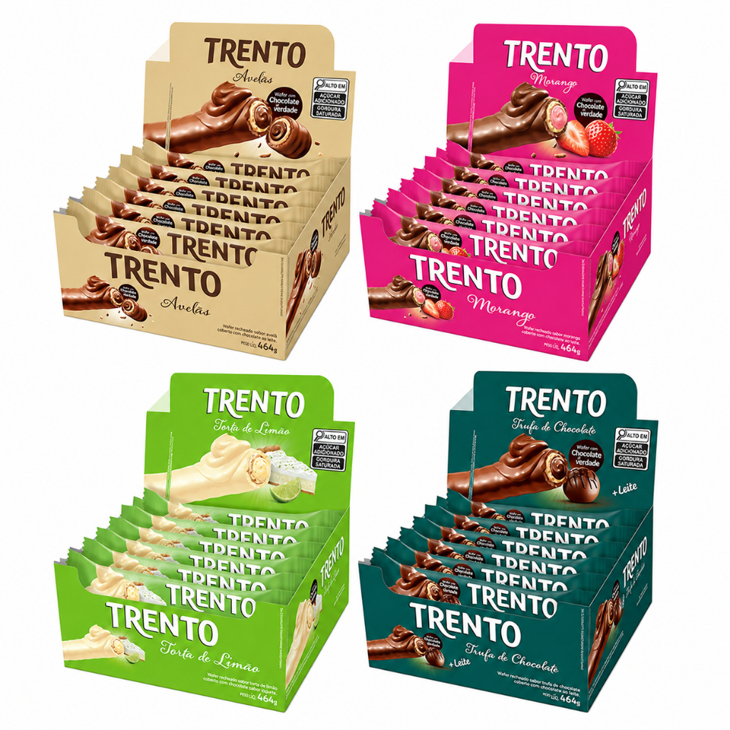 Chocolate Trento Sabores Caixa C/ 16un 29gr Morango; Avelã; Trufa; Torta Limão
