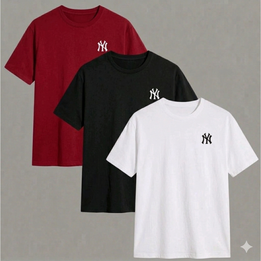 Kit 3 Camisetas  Masculinas NY Estampada Streetwear Algodão Fio 30.1 (Disponível em Diversas Cores)